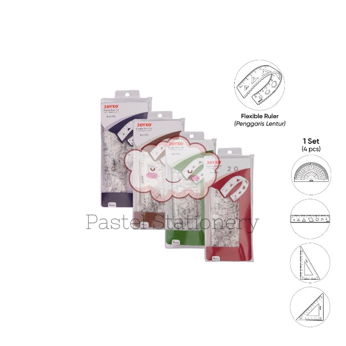 

Penggaris Plastik Fleksibel 4 in 1 RLS-PS4 Joyko - Ruler Set Matematika