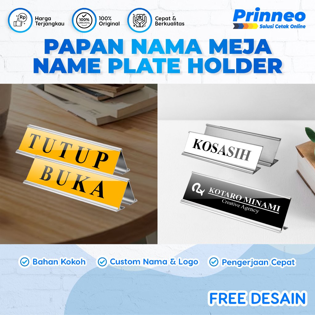 PAPAN NAMA MEJA, NAME PLATE HOLDER, PAPAN NAMA MEJA UNTUK RUANG KERJA, NAME DESK ALUMINIUM (1 Muka &
