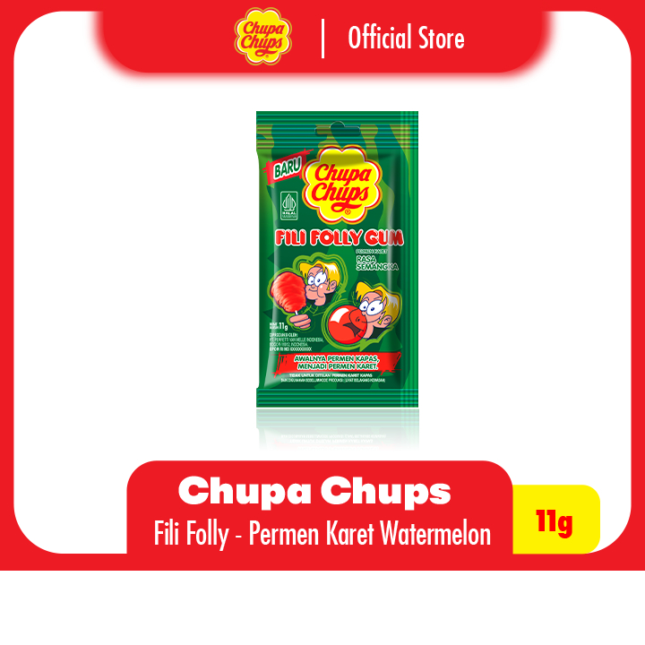 

Chupa Chups Fili Folly Watermelon 11g - Permen Karet Gulali Rasa Semangka