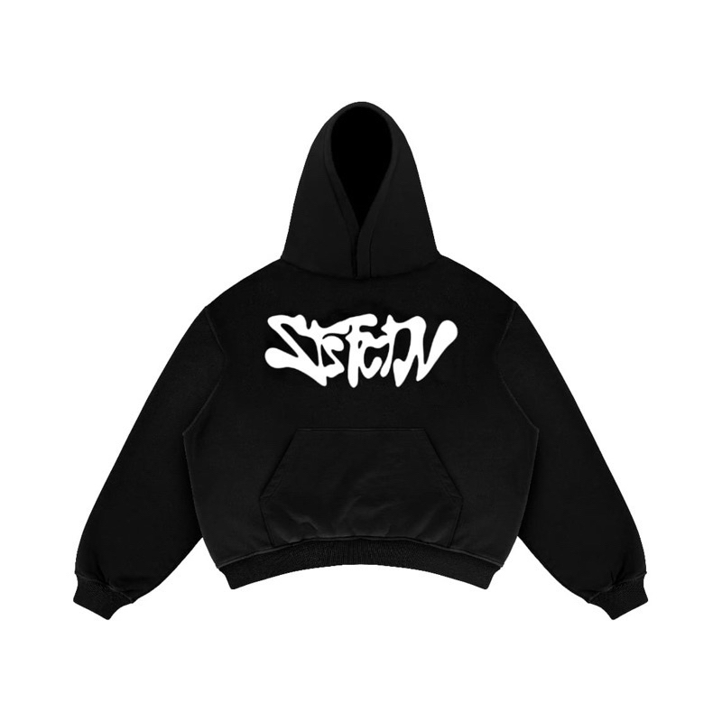 Satisfaction Hoodie Boxy 375GSM Starsy Puff Black_