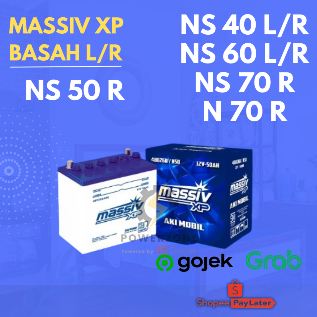 Aki mobil Massiv XP Basah sudah dengan air NS40, NS60, NS70, N70, DLL untuk mobil ayla, agya, sigra,