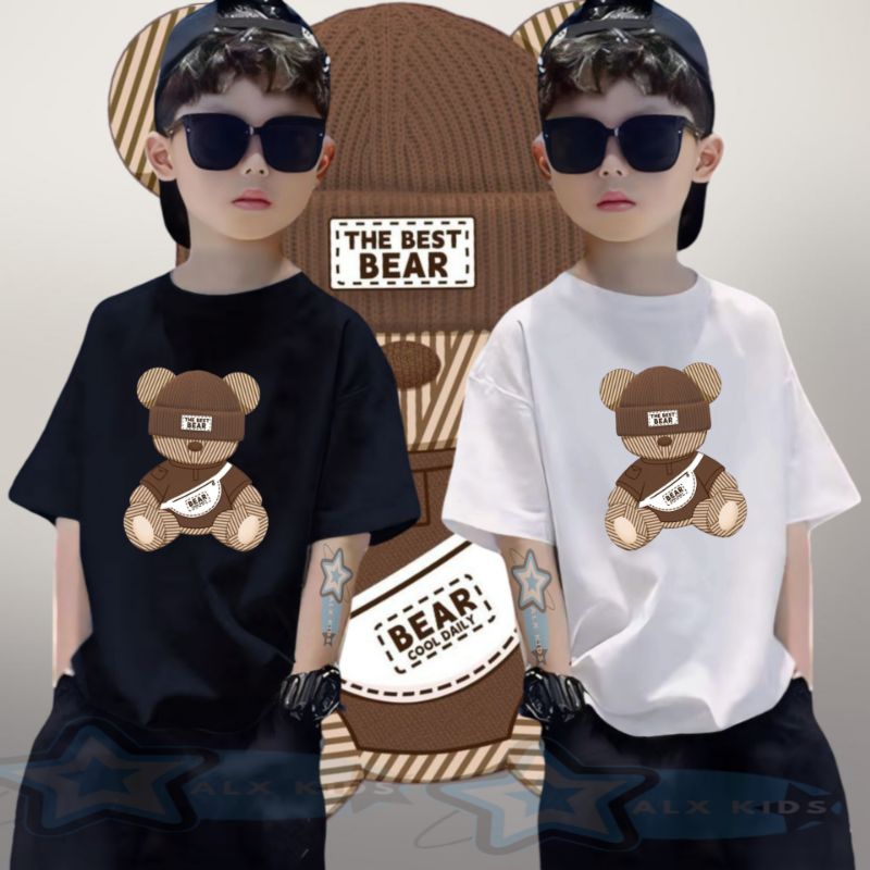 COD/Kaos THE BEST BEAR Anak Laki Laki/Baju Kaos Distro Anak Laki Laki Lengan Pendek/Umur 6 -13 tahun