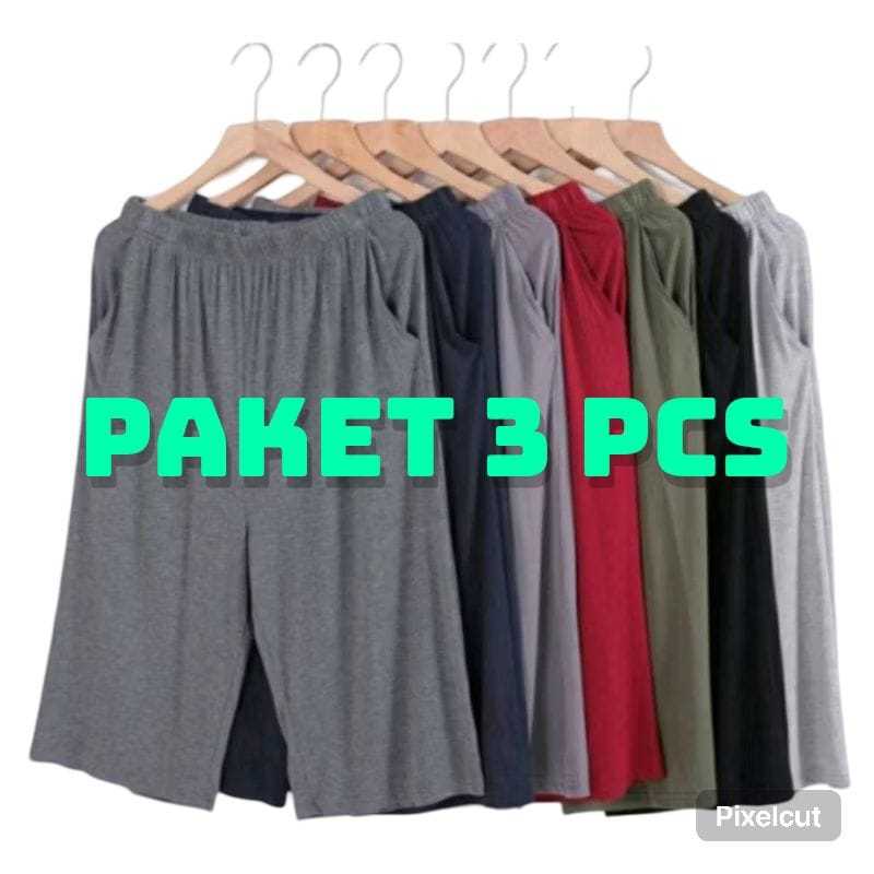 PAKET ISI 3 PCS CELAMIS PENDEK WANITA JUMBO BAHAN KAOS RAYON/CELANA POLOS RUMAHAN SANTAI SELUTUT