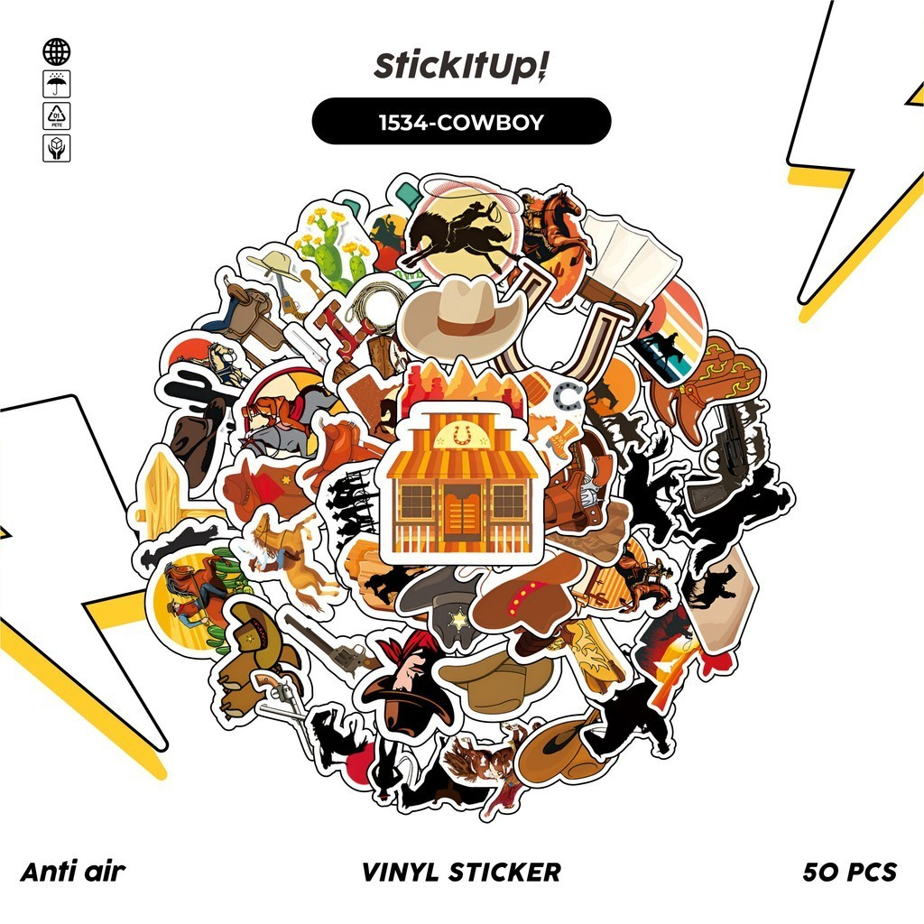 

COD✨ 100 Pcs Stiker Pack Cowboy Lucu Aesthetic Vynil Waterproof untuk Freebies Sticker Buku Journal Casing HP Laptop