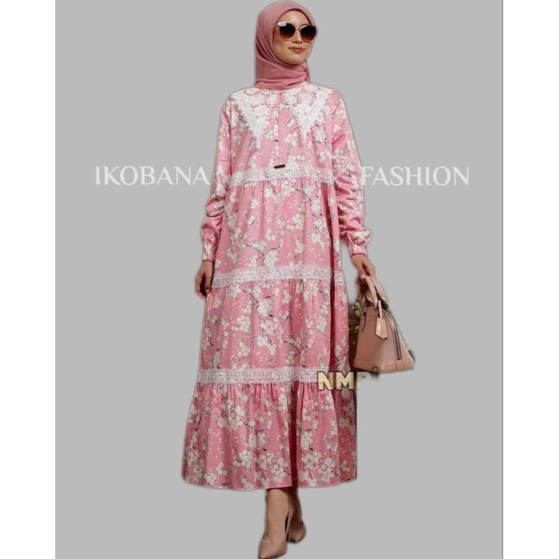 NAMIRA VOL 2628 - MIDI DRESS KATUN JEPANG MIX RENDA IMPORT | DRESS MOTIF KATUN JEPANG PREMIUM | BAJU