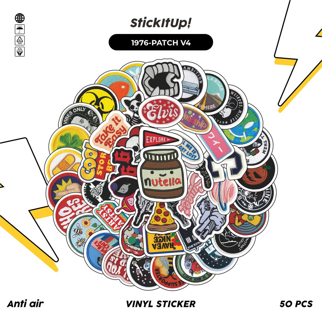 

COD✨ 50 Pcs Stiker Pack PATCH V4 Lucu Aesthetic Vynil Waterproof untuk Freebies Sticker Buku Journal Casing HP Laptop