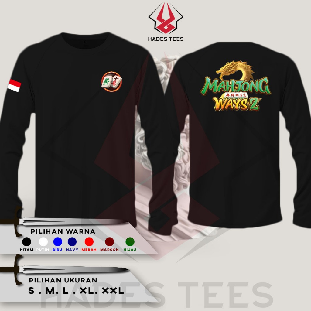 Kaos Lengan Panjang Mahjong Ways 2 Dragon PG Soft - Baju Distro Game Online Slot Maxwin