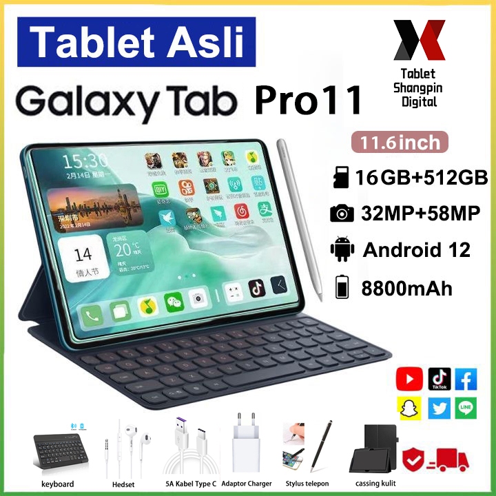 【Penjual Terbaik Resmi】Tablet Samsung Pro11 RAM 16GB+512GB 11.6in Baru Asli Tablet Android Tablet Mu