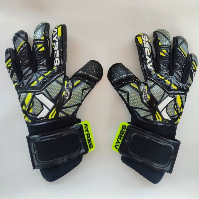 Terbaru sarung tangan kiper Ayress hitam kuning buat dewasa dan anak