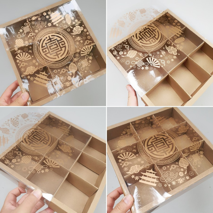

(5pcs) Box Mika Imlek Sekat 9 Dus Parcel Lapis Legit Motif Chinese New Year Size 24x24x4cm