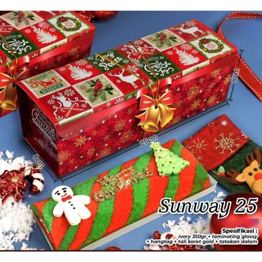 

( 5pcs ) Box Roll Cake Lapis Legit Gulung Dus Natal 25x8x8cm Kotak Kue Cookies Christmas