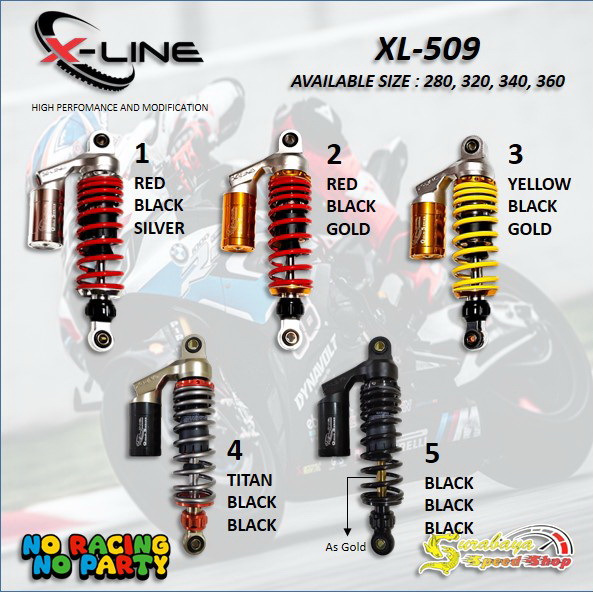 XLine Shockbreaker Belakang Click Tabung Atas 509 Suzuki Mega Pro Ukuran 280 320 340 360 Original