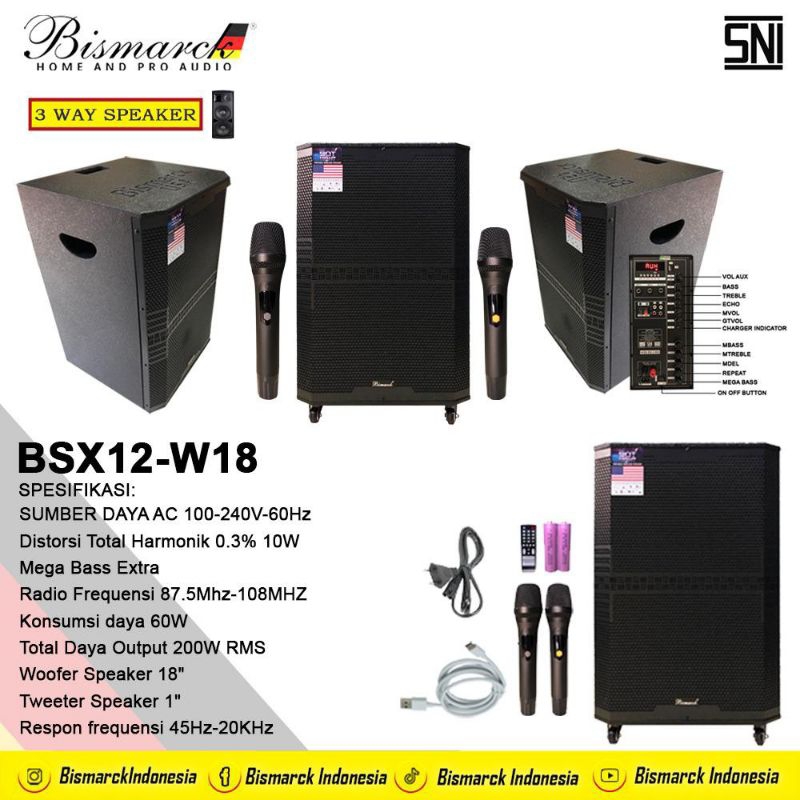 SPEAKER PORTABLE WIRELESS , BISMARCK BSX12-W15 , USB