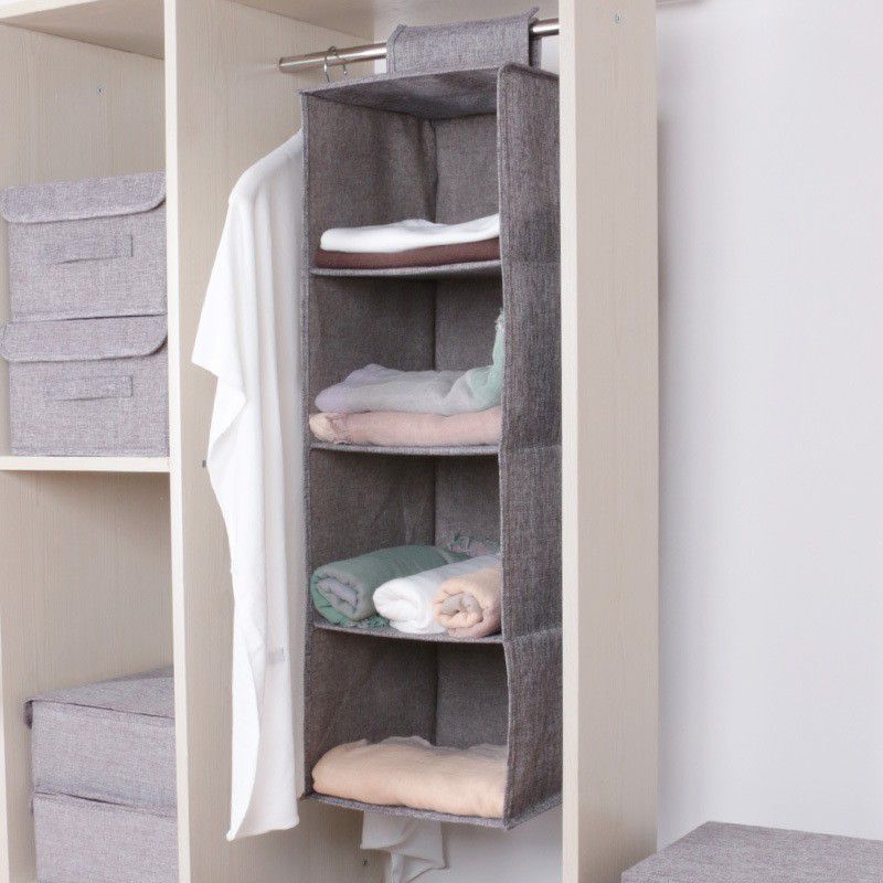 Rak Gantung Kain Lemari Baju Shelf Closet Wardrobe Storage Box 4 Susun - GM4 - Gray