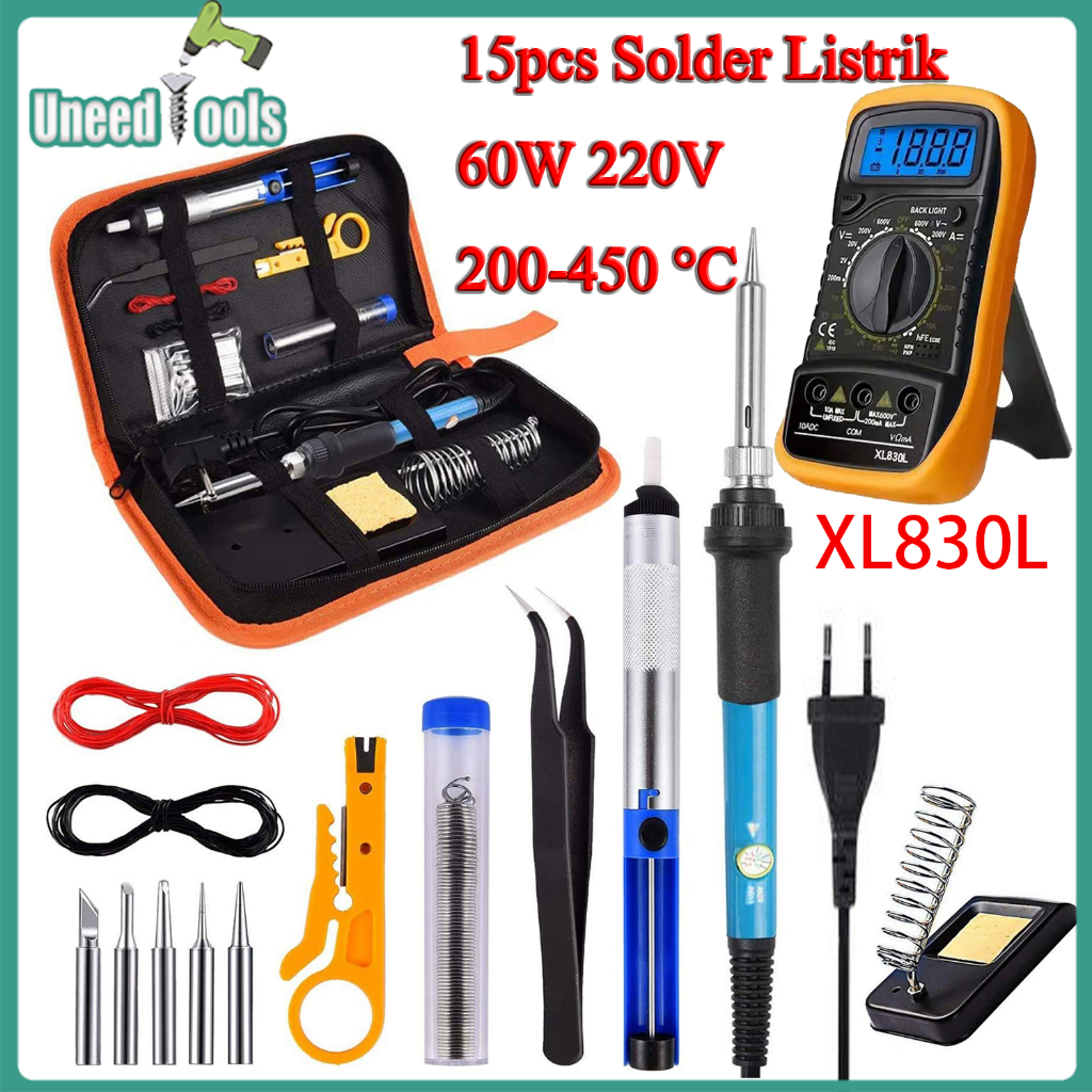 Uneedtools Solder Listrik Set Lengkap Dengan Multimeter Berkualitas / Solder Listrik Timah Solder