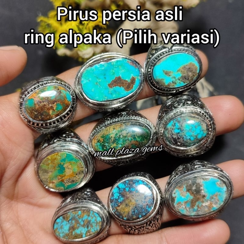 cincin batu pirus persia asli 100% / batu pirus persia ring alpaka / batu virus persia