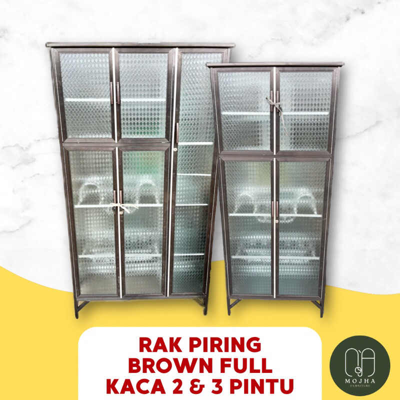 RAK LEMARI PERKAKAS PIRING 3 & 2 PINTU ALUMINIUM BROWN HITAM FULL KACA (BEST SELLER)