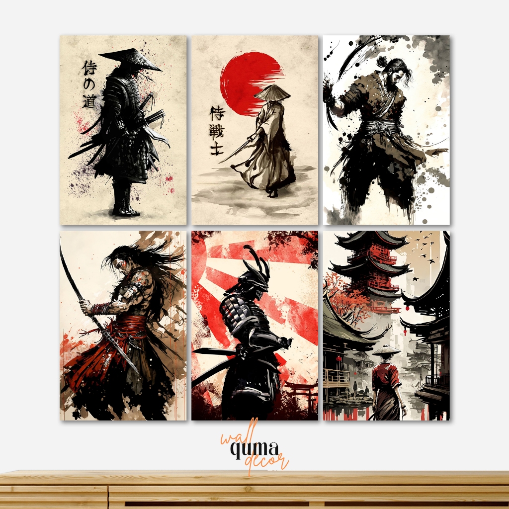 QUMA Hiasan Dinding Prajurit Jepang Samurai Poster Kayu Klasik Hiasan Kamar Wall Decor