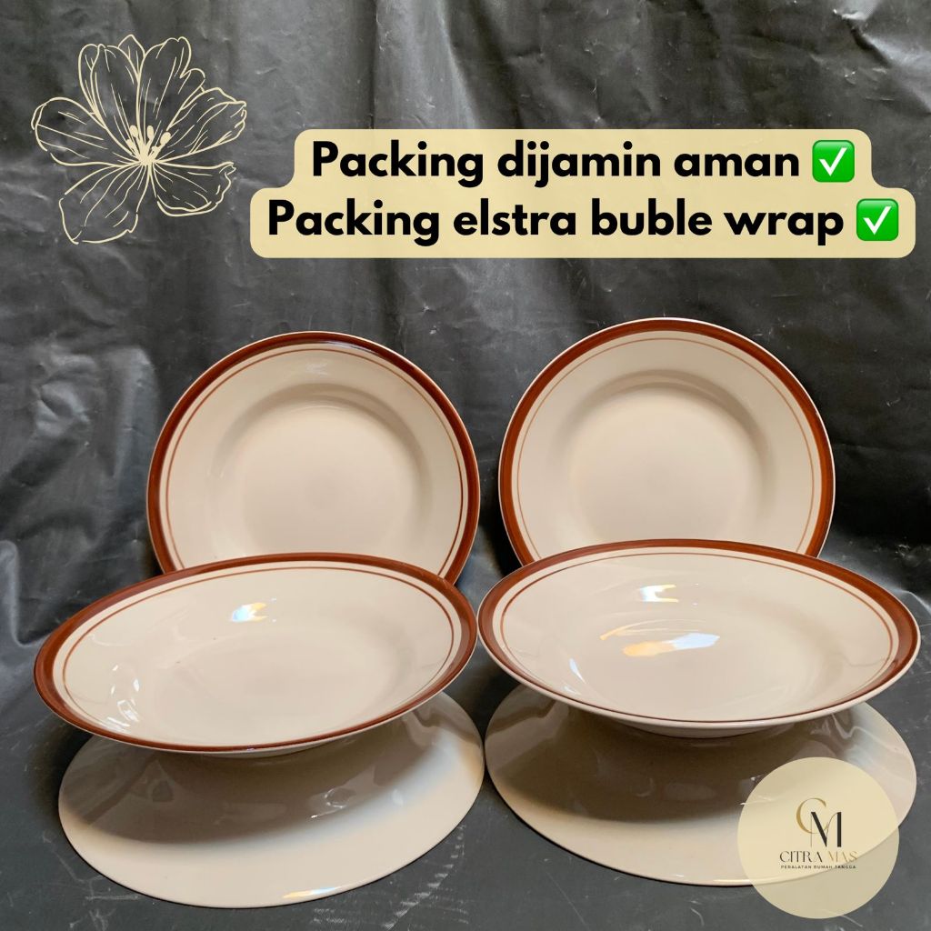 Piring Keramik List Coklat / Piring Makan / Piring Bulat / Piring Keramik 1 Lusin