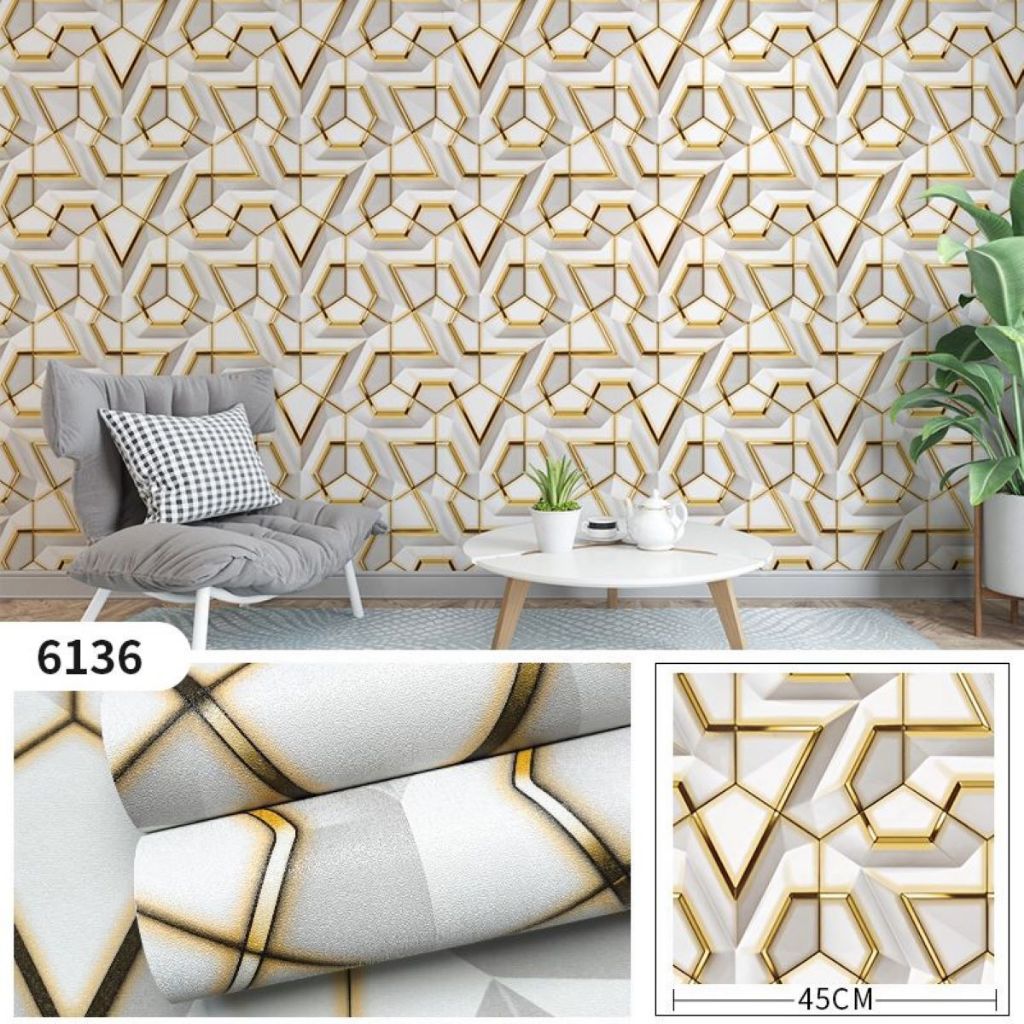 Wallpaper Dinding Motif Geometri 3D 45cm x 10m Wallpaper Dinding Kamar