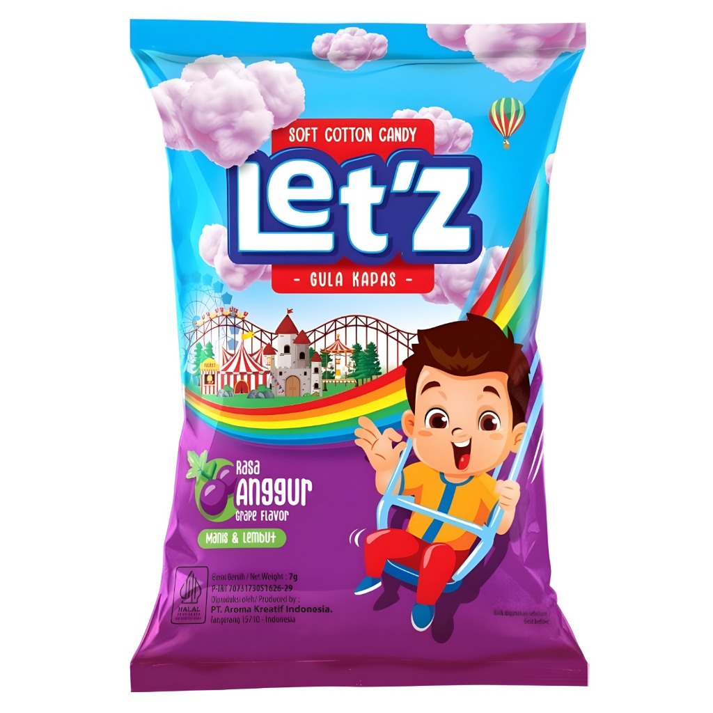 

Let'Z Cotton Candy 7g Letz Permen Kapas Rasa Buah Leci Anggur Strawbery Soft Cotton Candy Gula Kapas