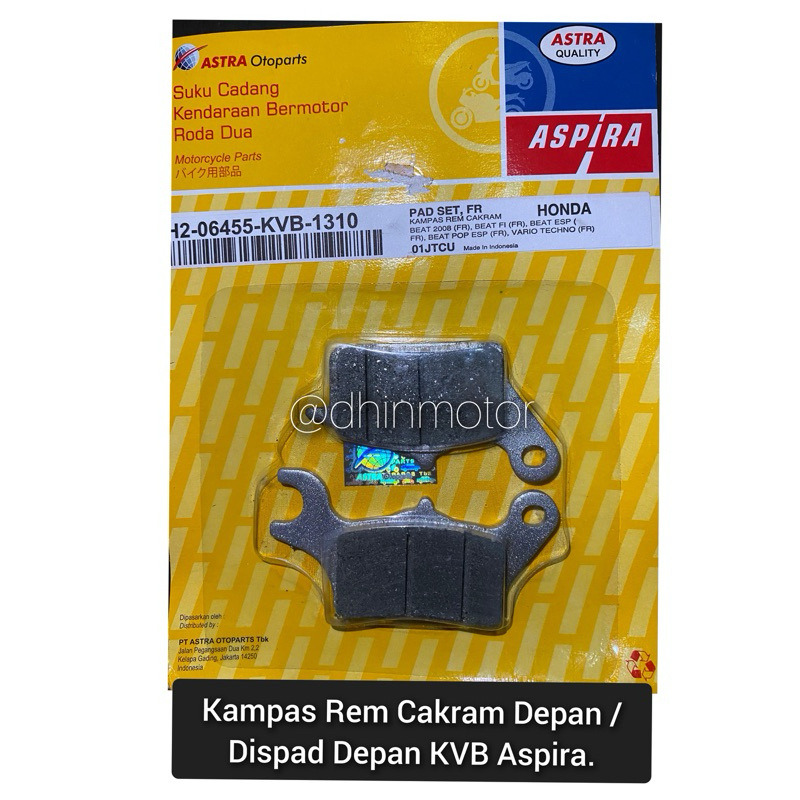 Kampas Rem Depan Cakram KVB Beat Vario Aspira Original - Dispad Depan KVB Original Aspira