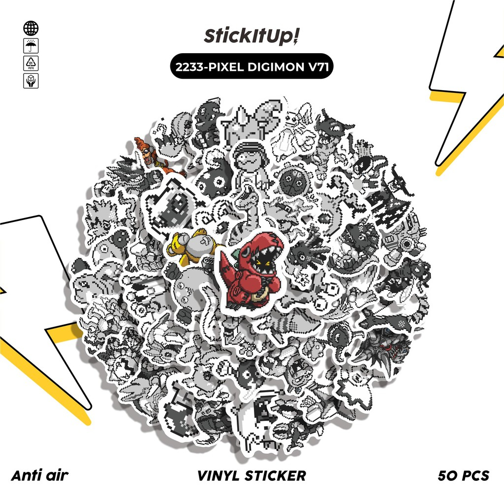 

COD✨ 50 Pcs Stiker Pack PIXEL DIGIMON V71 Lucu Aesthetic Vynil Waterproof untuk Freebies Sticker Buku Journal Casing HP Laptop