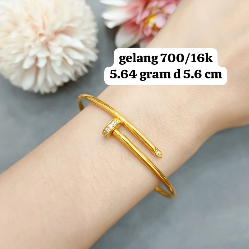 Gelang minimalis model silang paku emas asli model paku
