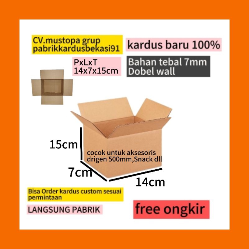 

Kardus Packing derigen 1 liter Kecil Accessories Snacks Skincare kosmetik ukuran 14x7x15cm tebal 3mm Polos baru