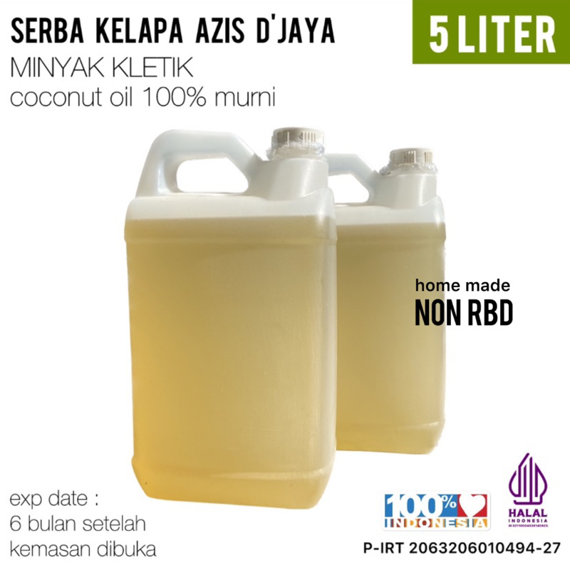 

PROMO Minyak Keletik 100% Minyak Kelapa Murni Asli Kletik Kemasan 5Liter Klentik Keleutik Minyak Kelapa Asli