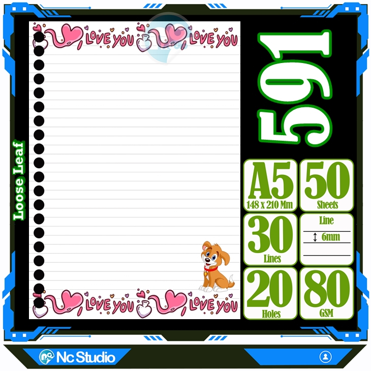 

Loose leaf Kertas binder A5 Isi 50 Lembar Polos karakter Love lucu kucing hello kitty My melody Cute Buku Refil isi ulang Repil Vol-7