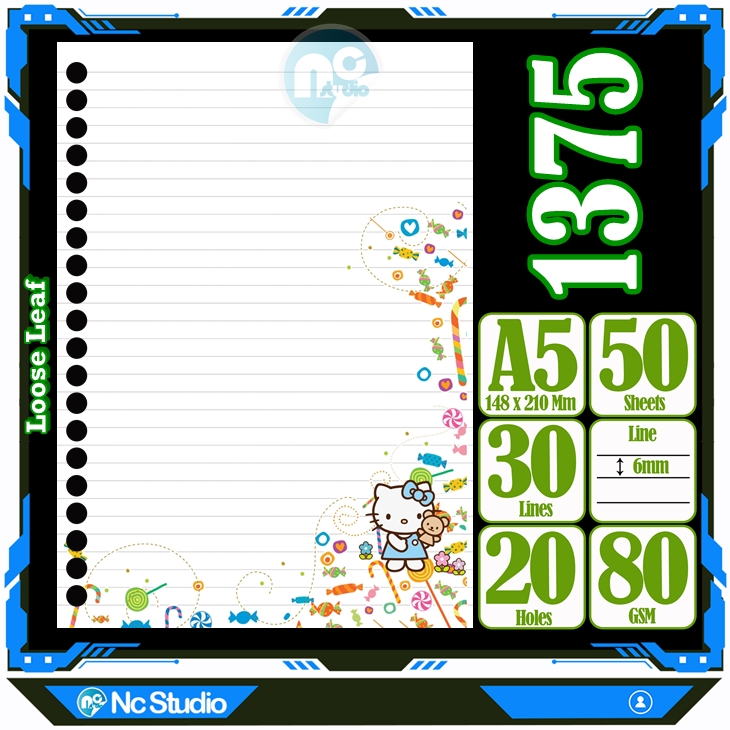 

Loose leaf Kertas binder A5 Isi 50 Lembar Polos karakter Love lucu kucing hello kitty My melody Cute Buku Refil isi ulang Repil Vol-22