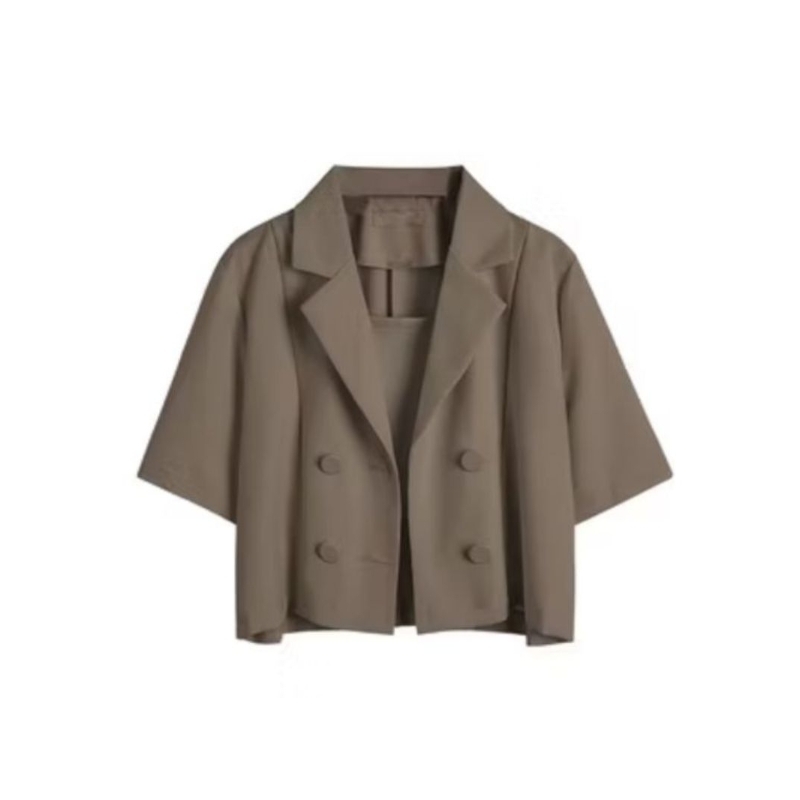 Crop blazer lengan pendek wanita