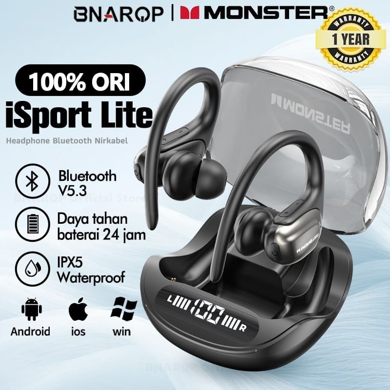 100%ORI BNARQP x Monster iSport Lite Open Ear 202 Headset bluetooth V5.3 TWS True Wireless Earphone 