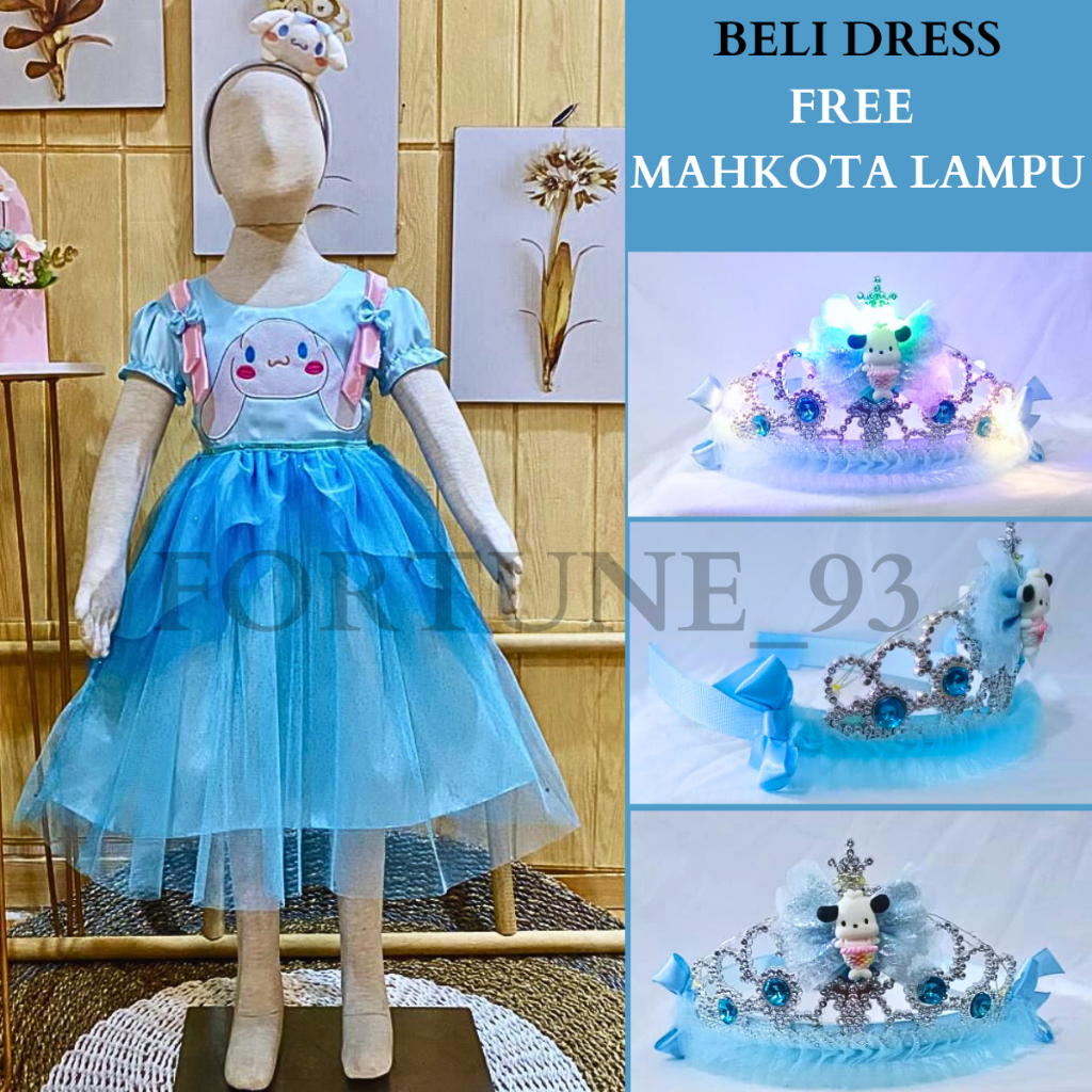 FREE BANDO LAMPU  Dress Sunrio Kuromi Anak Perempuan Import Gaun My Melody Anak Perempuan Usia 3 - 8