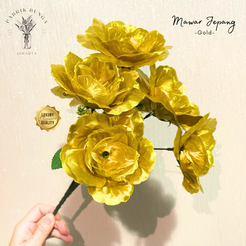 COD - Bunga Mawar Rose Jepang Gold Import Plastik / Bunga Mawar Jepang Gold Artificial / Artificial 