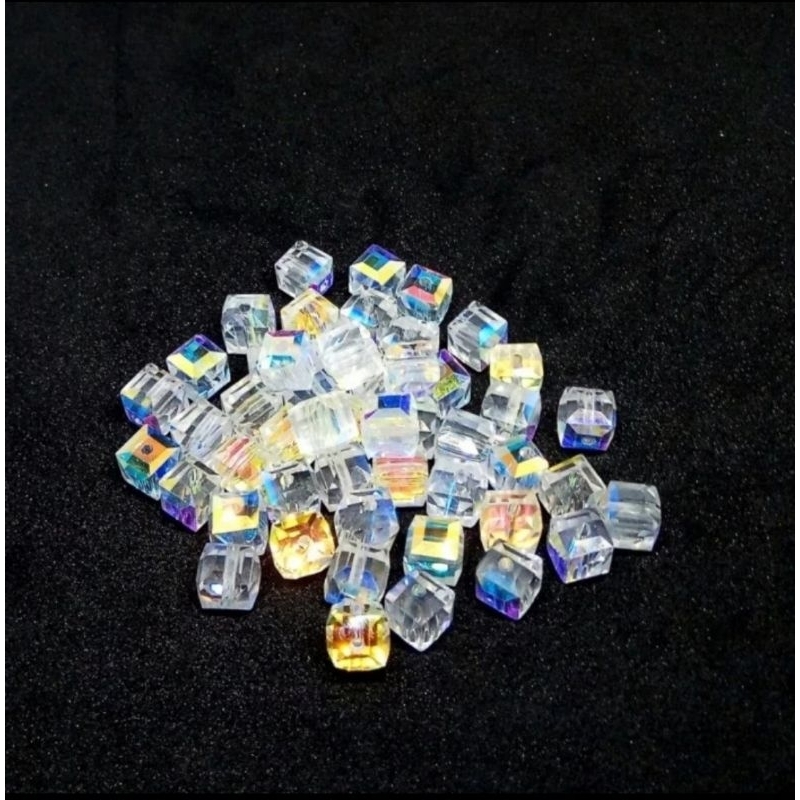 Manik Manik Kristal Swarovski Bentuk Kubus Kotak Crystal Bead AB Murah
