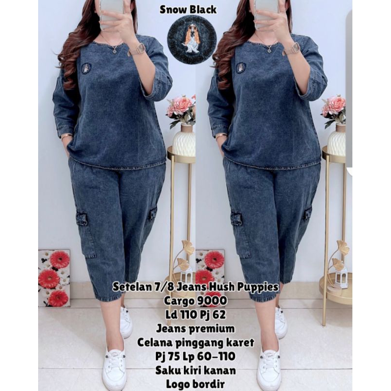 9000 SETELAN 7/8 CELANA CARGO JEANS WANITA|ONE SET LD110|SET JEANS WANITA