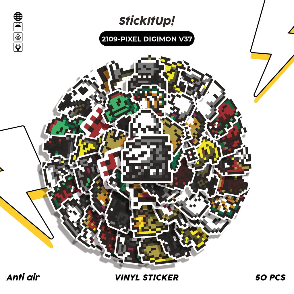 

COD✨ 50 Pcs Stiker Pack PIXEL DIGIMON V37 Lucu Aesthetic Vynil Waterproof untuk Freebies Sticker Buku Journal Casing HP Laptop