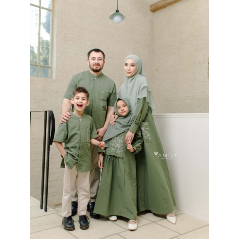 BAJU GAMIS SARIMBIT COUPLE FAMILY SET POLOS BORDIRAN JADE GREEN SAGE HIJAU BOTOL COKLAT MOCCA BERSAH
