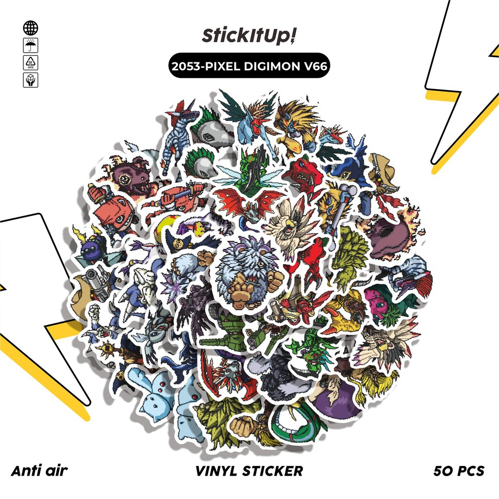 

COD✨ 50 Pcs Stiker Pack PIXEL DIGIMON V66 Lucu Aesthetic Vynil Waterproof untuk Freebies Sticker Buku Journal Casing HP Laptop