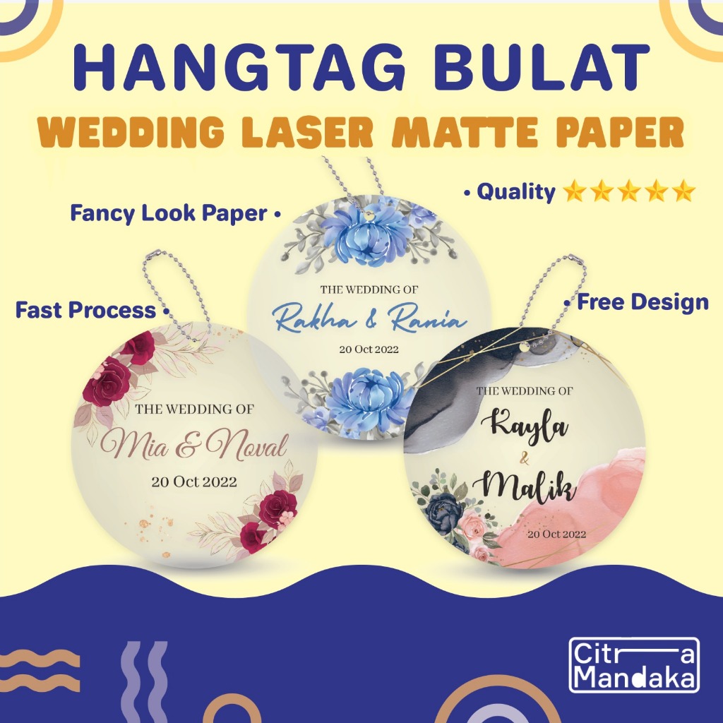 

Hang Tag Wedding Card Premium Custom Cutting Bulat LMT 250 Gram 1 Sisi Kartu Ucapan Terima Kasih Label Kupon Souvenir Pernikahan