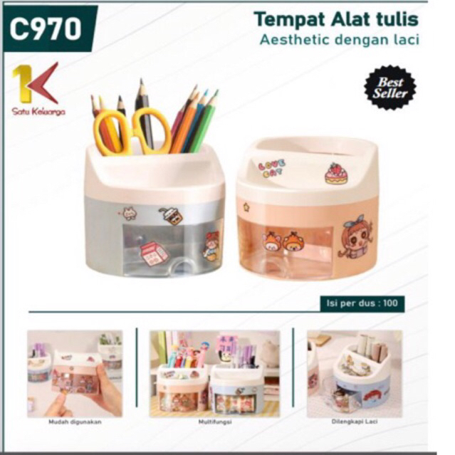 

Tempat Alat Tulis Aesthetic dengan laci/ Tempat untuk alat tulis/ Laci aesthetic