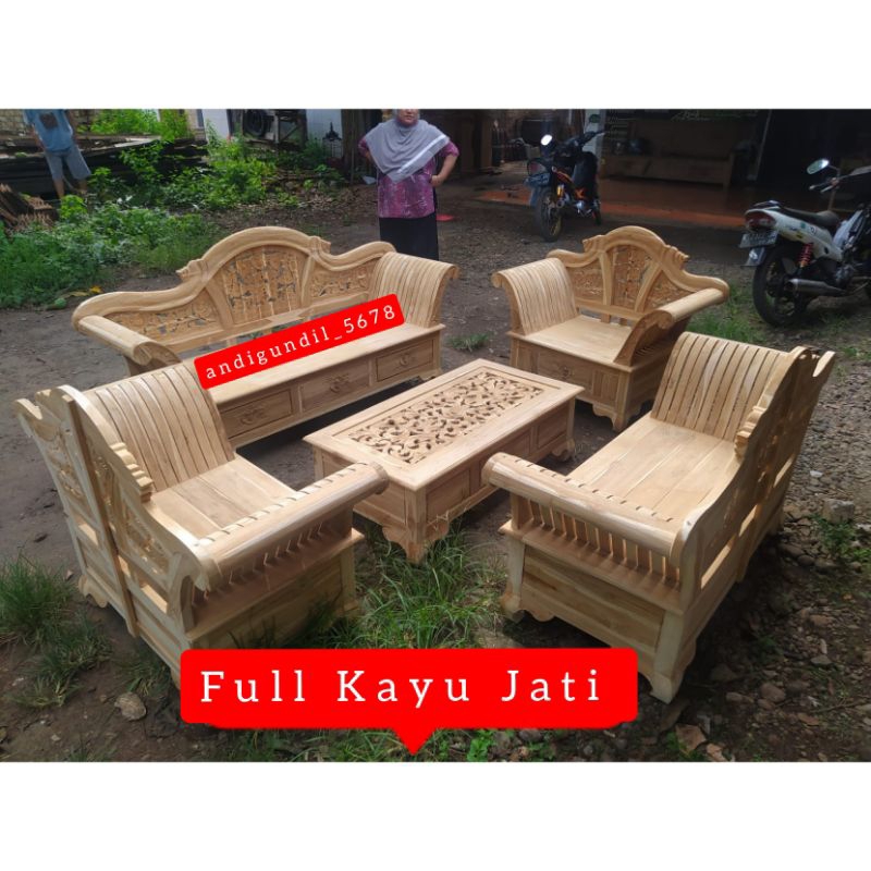 Ready Stok  KURSI TAMU JATI UKIRAN JEPARA Kursi sofa ukiran Jepara kursi minimalis kursi jati mentah