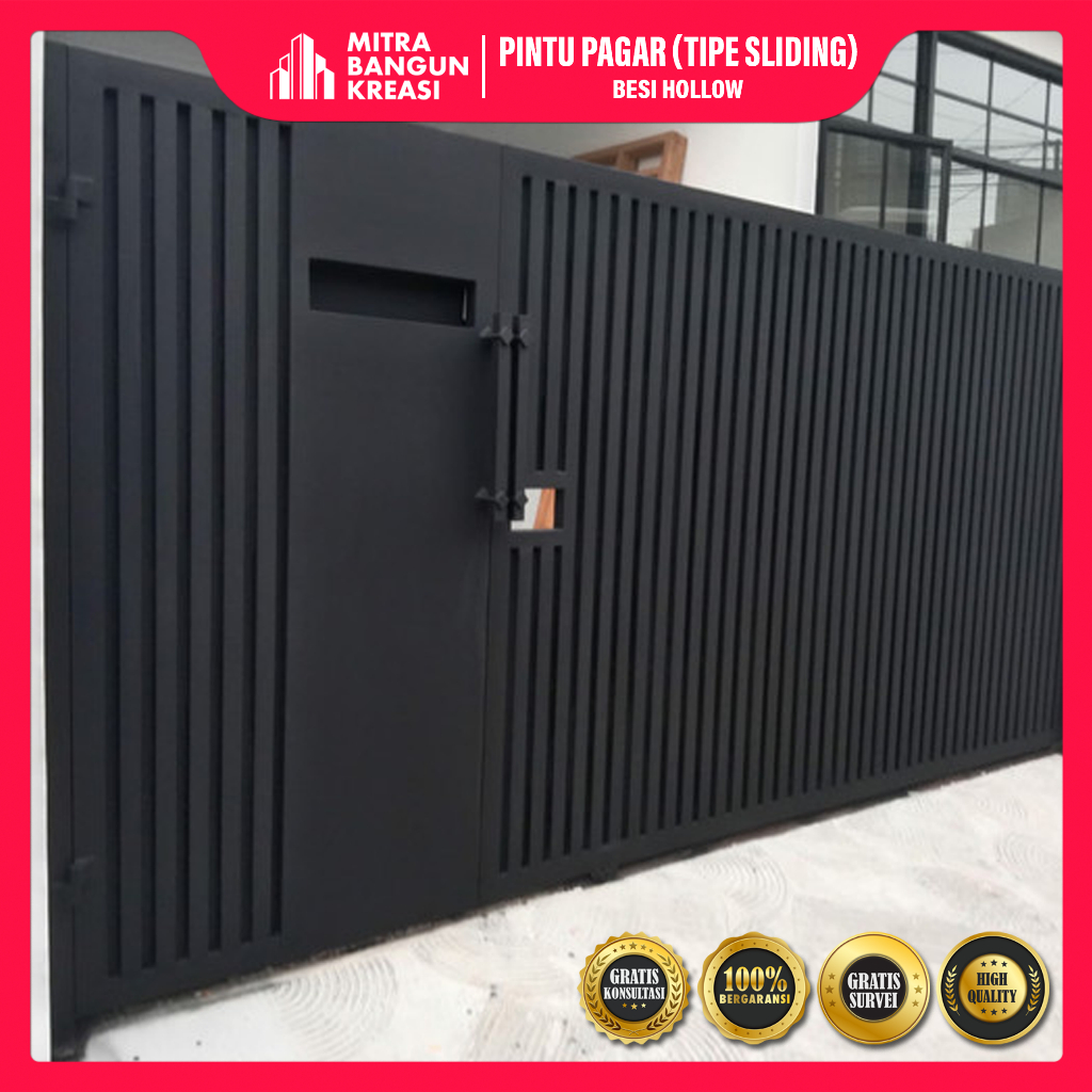 Pintu Pagar Sliding Rumah Besi Hollow Galvanis minimalis Modern [GG008]