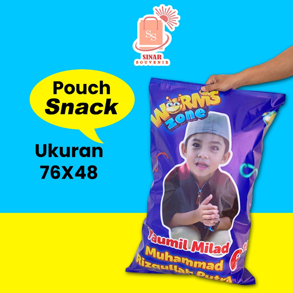 

POUCH SNACK UK 76X48 SOUVENIR ULTAH, AQIQAH DLL CUSTOM NAMA FREE DESIGN