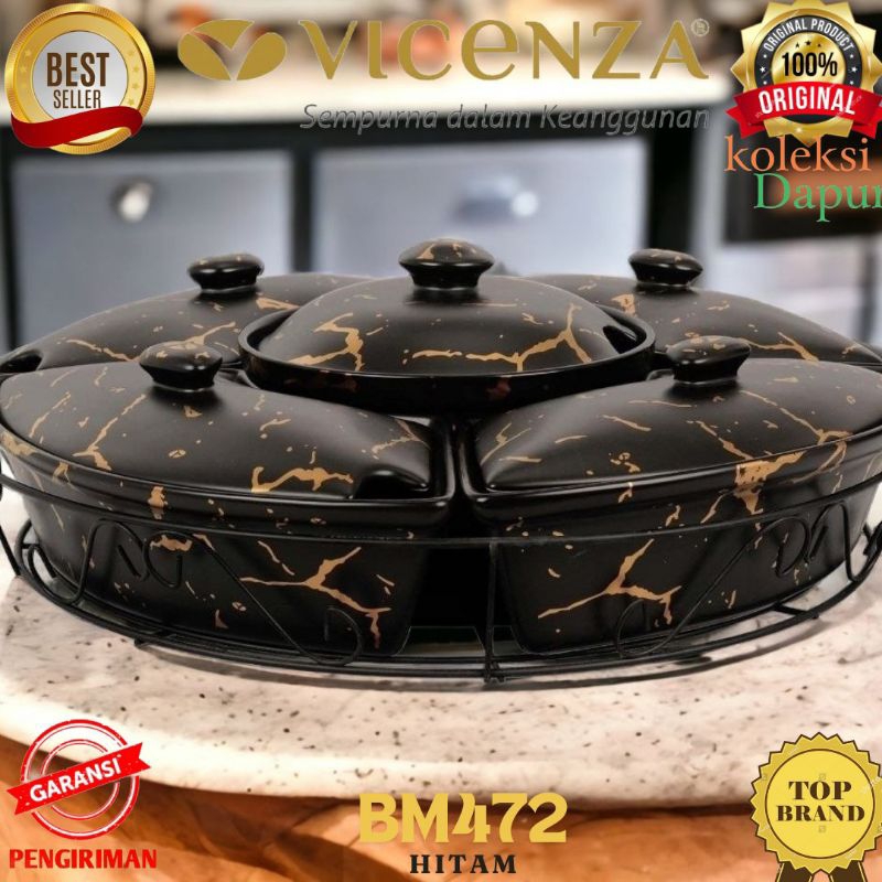 Wadah Saji VICENZA BM472 Black + rak & roda pemutar roller dengan 5 mangkuk saji hitam Microwave Saf