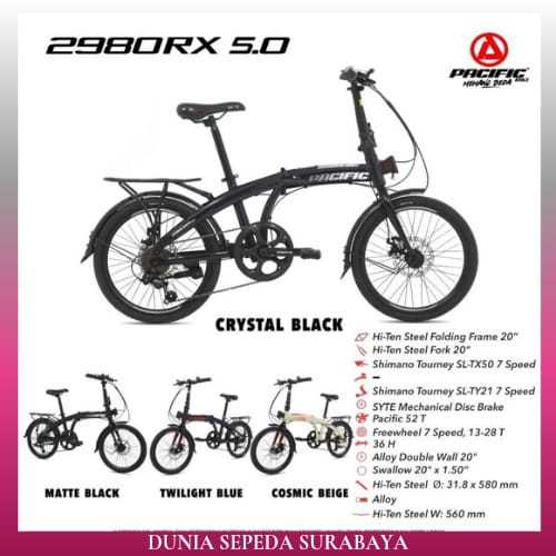 SEPEDA LIPAT PACIFIC 2980 RX 5.0 BONCENGAN UKURAN 20 INCH REM CAKRAM SHIMANO 7 SPEED,SEPEDA READY SE