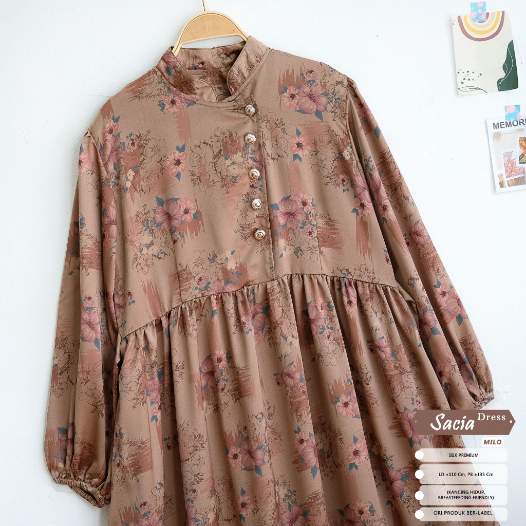 Sacia Dress Wanita Muslim Silk Motif Bunga