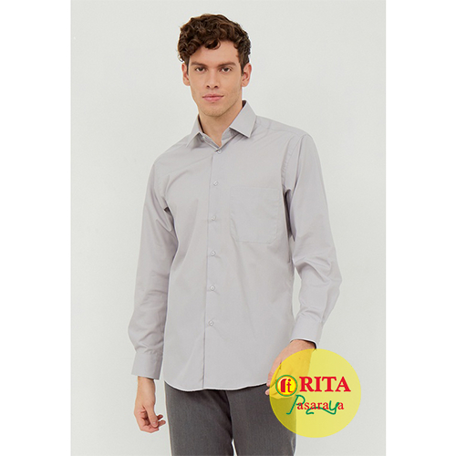 Alisan Kemeja Lengan Panjang Polos Slimfit PLSSFLS Abu1